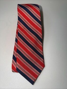 Men's Red and Navy Striped Silk Tie